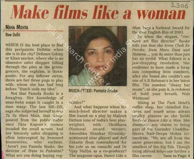 Neha Mehta (Reporter), Make Films Like A Woman, 2004, Newspaper Clipping