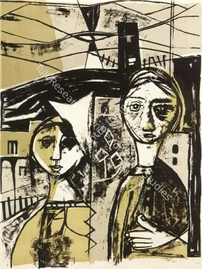 Ramkumar (Artist), Two Sister, 1958, Graphic Art