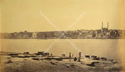 Samuel Bourne (Photographer), A view of the Great Mosque of Aurangzeb and adjoining ghats, Benares, 1865, Antiquarian Photograph