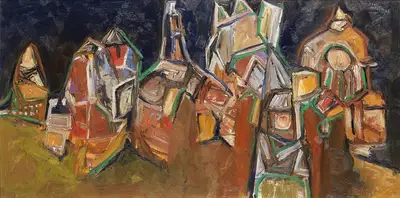 S.K. Bakre (Artist), Townscape, 1963, Painting