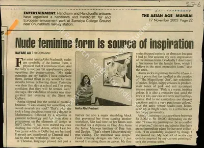 Nayare Ali (Reporter), Nude Feminine Form is Source of Inspiration, 2005, Newspaper Clipping