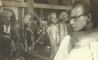 Unknown (Photographer), Chitta with characters from his puppet plays, Contemporary Photograph