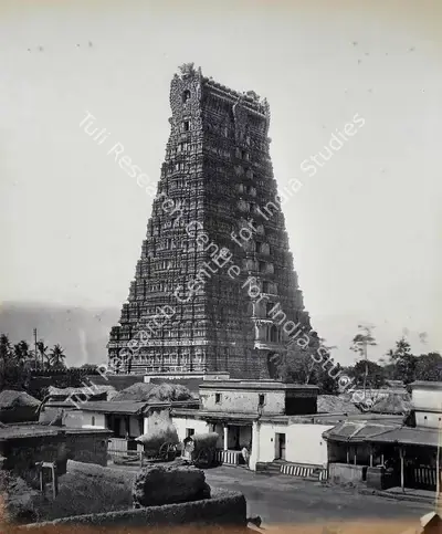 Edmund David Lyon (Photographer), Streevellipoottoor Pagoda. (large gopuram), Antiquarian Photograph