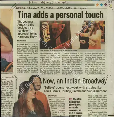 Saumit Singh (Reporter), Tina Adds a Personal Touch, 2006, Newspaper Clipping