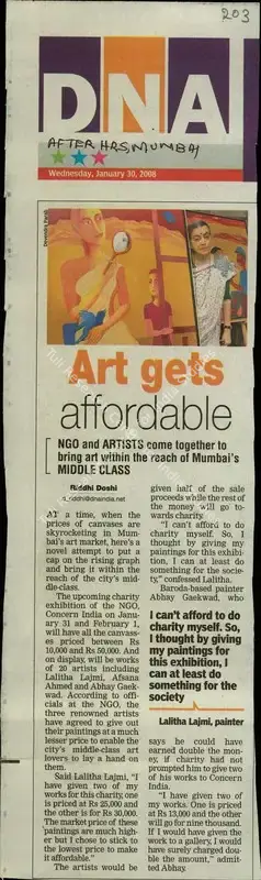 Riddhi Doshi (Reporter), Art Gets Affordable, 2008, Newspaper Clipping