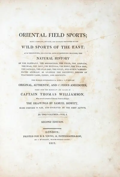 Thomas Williamson (Author), Oriental Field Sports, 1819, Authored Antiquarian Book