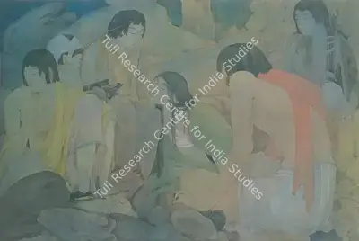 Ramgopal Vijaiwargiya (Artist), Draupadi with the five Pandavas, Painting