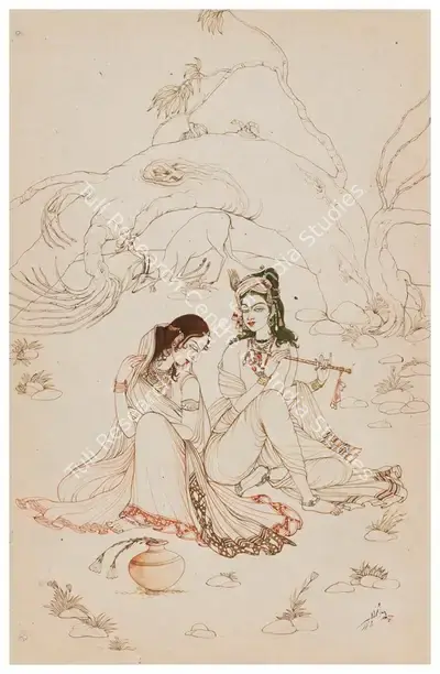 M.A.R. Chughtai (Artist), Untitled (Radha and Krishna), Painting