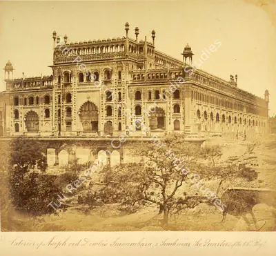 Felice Beato (Photographer), Exterior of Asophood Dowlah's Imaumbara, a Tomb near the quarters of the 53rd Regiment, Lucknow, 1858, Antiquarian Photograph