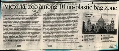 Jayanta Basu (Reporter), Victoria, zoo Among 10 no-plastic bag zone, 2003, Newspaper Clipping