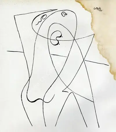 George Keyt (Artist), Line Drawing, 1935, Sketch