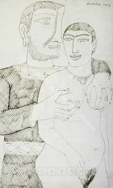 F.N. Souza (Artist), The Lovers, 1952, Drawing