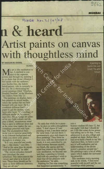 Hassan M. Kamal (Reporter), Artist Paints On Canvas With Thoughtless Mind, 2008, Newspaper Clipping