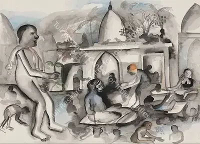 Khakhar, Bhupen (Artist). Untitled. Watercolour on handmade paper pasted on mount board, 1995 | Painting | FineArts | 00416717