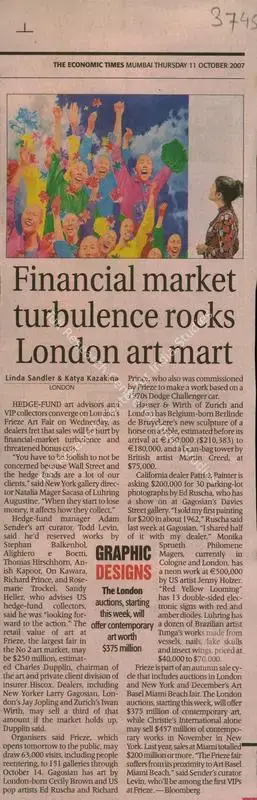 Linda Sandler (Reporter), Financial Market Turbulence Rocks London Art Mart, 2007, Newspaper Clipping