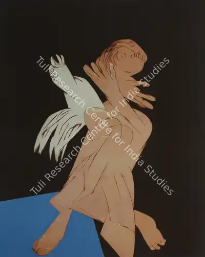 Tyeb Mehta (Artist), Falling Figure with Bird, 1988, Painting