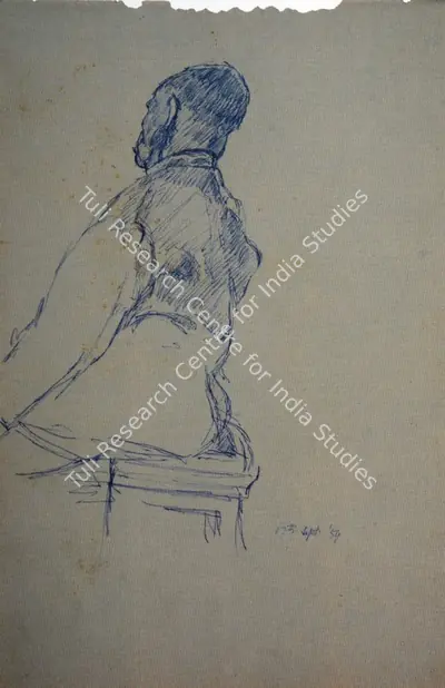 K.C.S. Paniker (Artist), Seated Man, 1954, Drawing