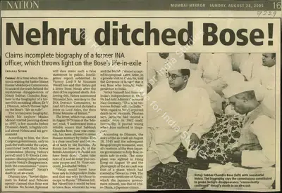 Jayaraj Sivan (Reporter), Nehru Ditched Bose!, 2005, Newspaper Clipping