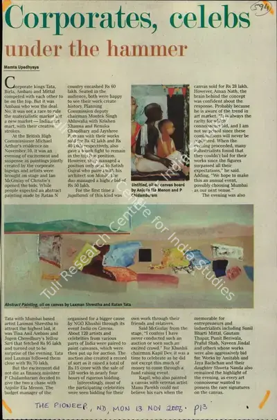 Mamta Upadhyaya (Reporter), Corporates, Celebs under the Hammer, 2006, Newspaper Clipping