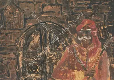 Ganesh&nbsp;Pyne (Artist), A Guard, 1962, Painting