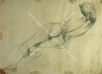 Paritosh Sen (Artist), Reclining Nude, 1952, Drawing