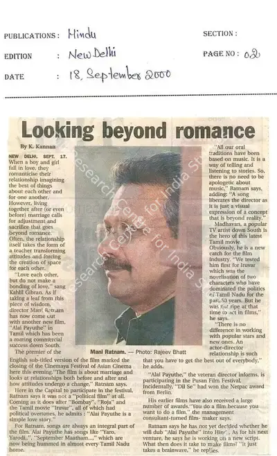 K. Kannan (Reporter), Looking beyond romance, 2000, Newspaper Clipping