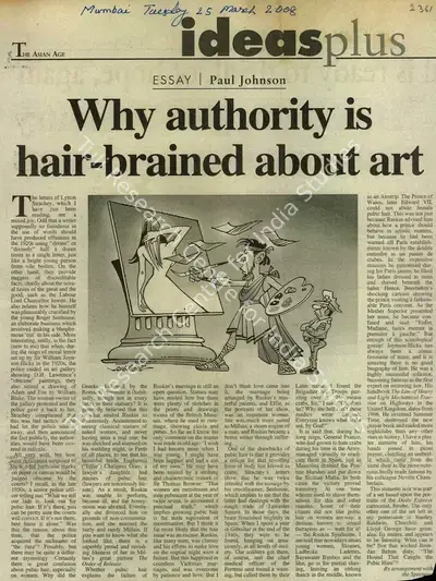 Paul Johnson (Writer), Why Authority is Hair-Brained About Art, 2008, Newspaper Clipping