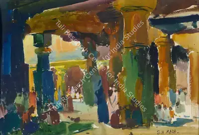S.H. Raza (Artist), Temple Interior, 1945, Painting