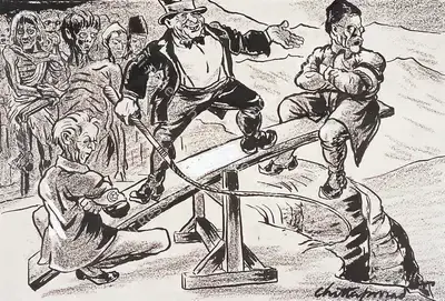 Chittaprosad (Artist), The National Congress & Muslim League Agreement (Liaquat-Desai Pact), 1945, Drawing