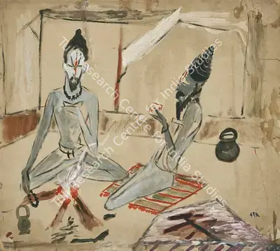 K.H. Ara (Artist), Sadhus of Nasik, 1940, Drawing