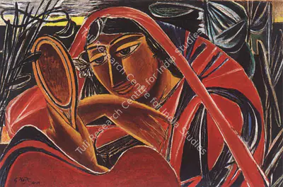 Keyt, George (Artist). Woman with Mirror. Oil on canvas, 1944 | Painting | FineArts | 00372359