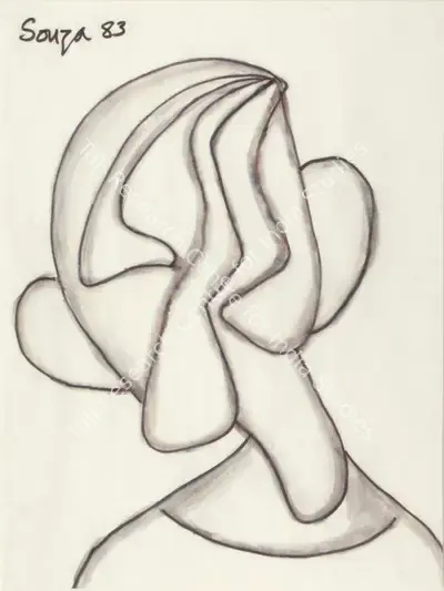 F.N. Souza (Artist), Untitled (Abstract Face with Big Ears), 1983, Drawing & Sketch