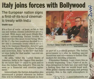 Shaikh Ayaz (Reporter), Italy Joins Forces with Bollywood, 2005, Newspaper Clipping