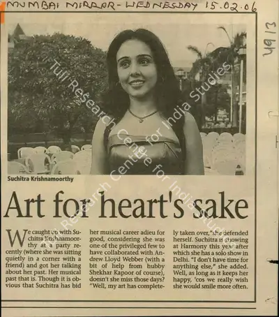Suchitra Krishnamoorthy (Reporter), Art for Heart's sake, 2006, Newspaper Clipping