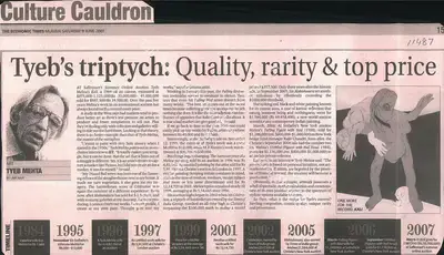Uma Nair (Writer), Tyeb's Triptych: Quality, Rarity & Top Price, 2007, Newspaper clipping