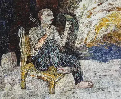 Jayashree Chakravarty (Artist), Man & Bird, 1988, Painting
