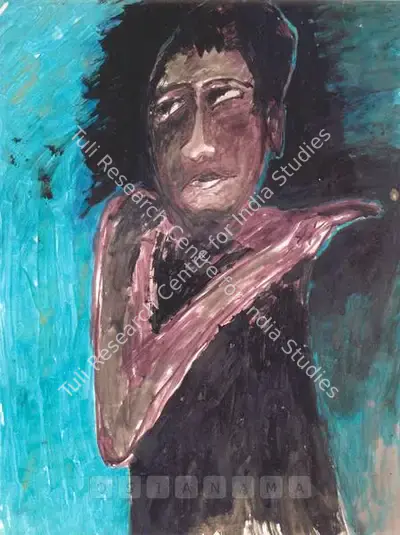 Rabindranath Tagore (Artist), Untitled (Figure With Greenbackground), Painting