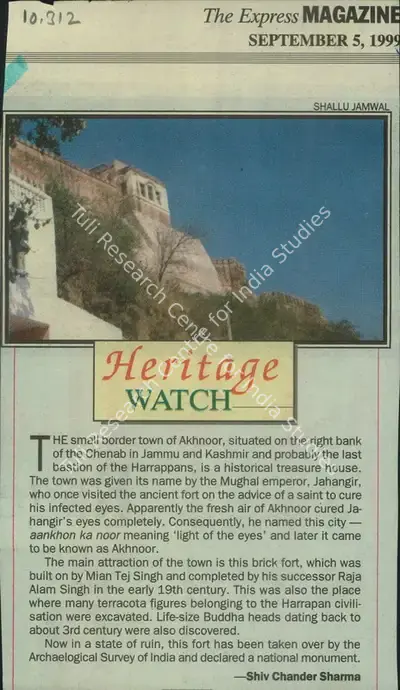 Shiv Chander Sharma (Reporter), Heritage Watch, 1999, Newspaper Clipping