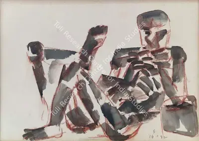 Somnath Hore (Artist), Untitled (Lying Figure), 1982, Painting