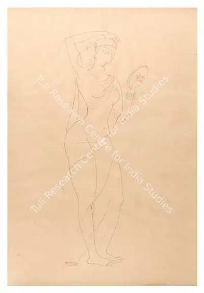 K.K. Hebbar (Artist), Female Monk, 1964, Drawing