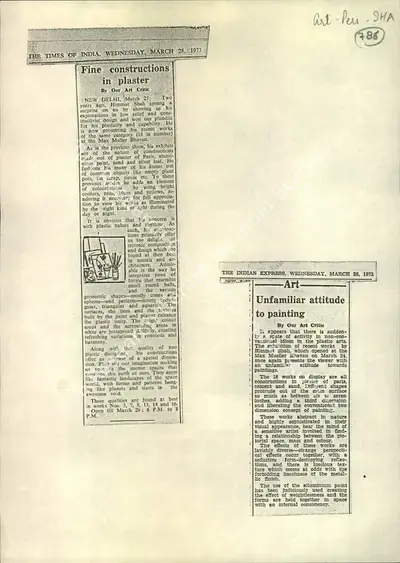 Fine Constructions in Plaster, 1973, Newspaper Clipping