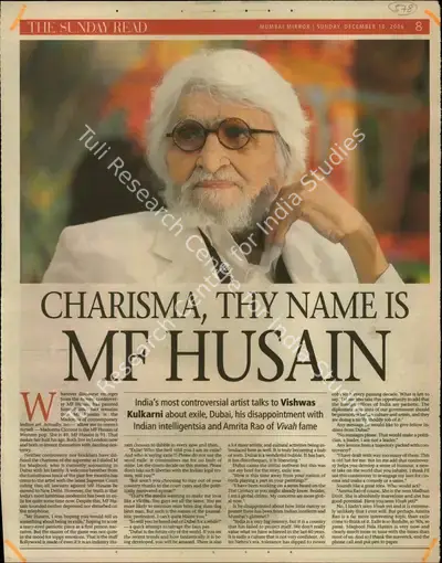 Vishwas Kulkarni (Reporter), Charisma, Thy Name is My Husain, 2006, Newspaper Clipping