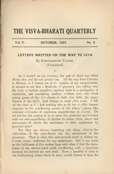Rabindranath Tagore (Editor), Visva-Bharati Quarterly, 1927, Journal