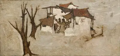 B. Prabha (Artist), Untitled (Village), 1962, Painting