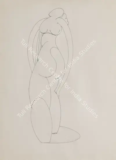 S.K. Bakre (Artist), Untitled (Study for Standing Nude), 1967, Drawing