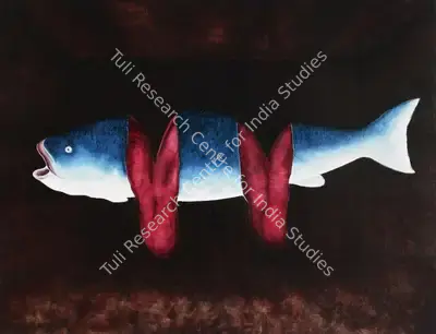 Dilip Ranade (Artist), Mutilated Fish, 2002, Painting