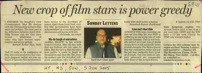 K. Saleem Ali (Reporter), New crop of film stars is power Greedy, 2005, Newspaper Clipping