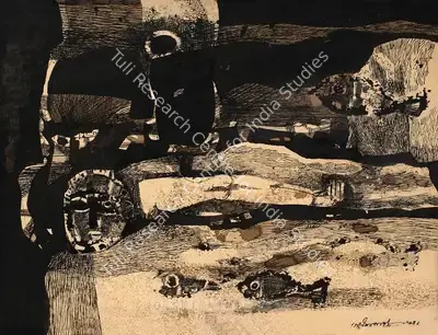 Ganesh Pyne (Artist), Fossil Man, 1964, Drawing