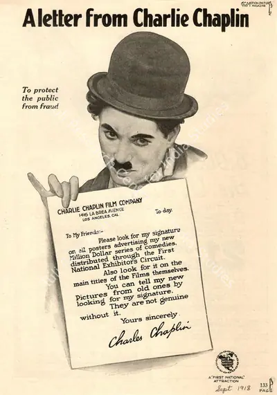 J. Stuart Blackton (Publisher), Public Announcement by Charlie Chaplin Film Company, 1918, Media Clipping