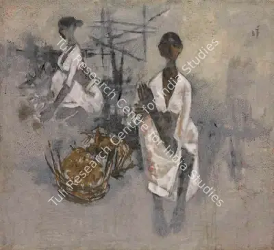 B. Prabha (Artist), Untitled (Girl with Basket), 1963, Painting